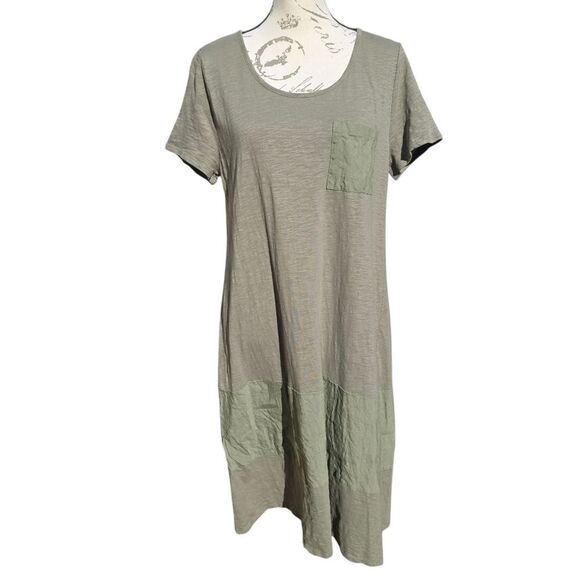 Soft Surroundings Olive Green Winnie Linen Blend T-Shirt Midi Dress Size L - Picture 2 of 7